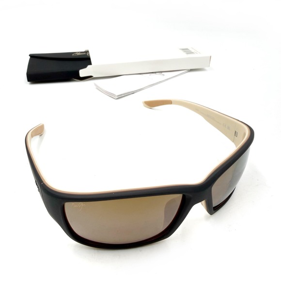 Maui Jim Local Kine Sunglasses Polarized Black Cream Brown Lens Wrap Men MJ0810S